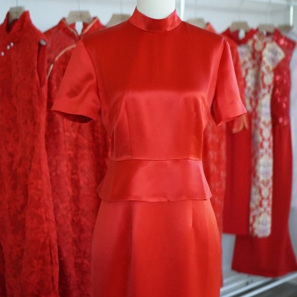 Elegant Silk Peplum Dress | Red Cheongsam (Qipao) - Picture 1 of 3